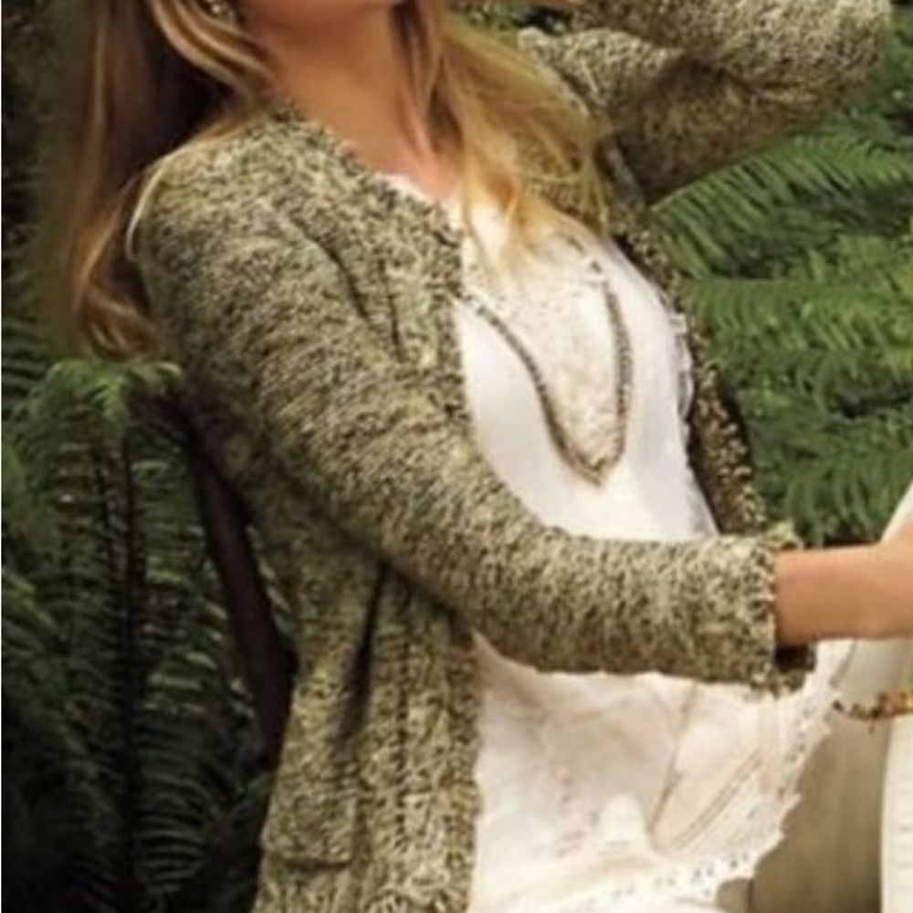 Angel Of The North Olive Green Open-Front Knit Cardigan